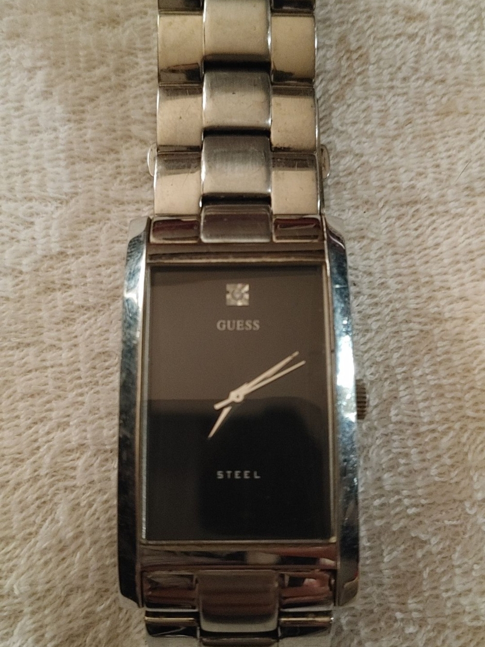 Guess Men's Silver Stainless Steel Watch with Black Dial